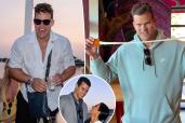 Collage of Kris Humphries in various settings: laughing in sunglasses and a white shirt, pulling cheese from a mozzarella stick, and smiling with Kim Kardashian.